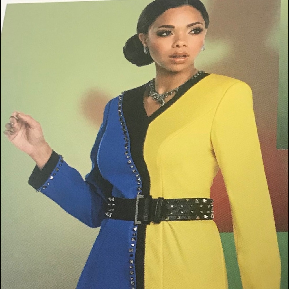 Royal/Yellow Rhinestone trim dress